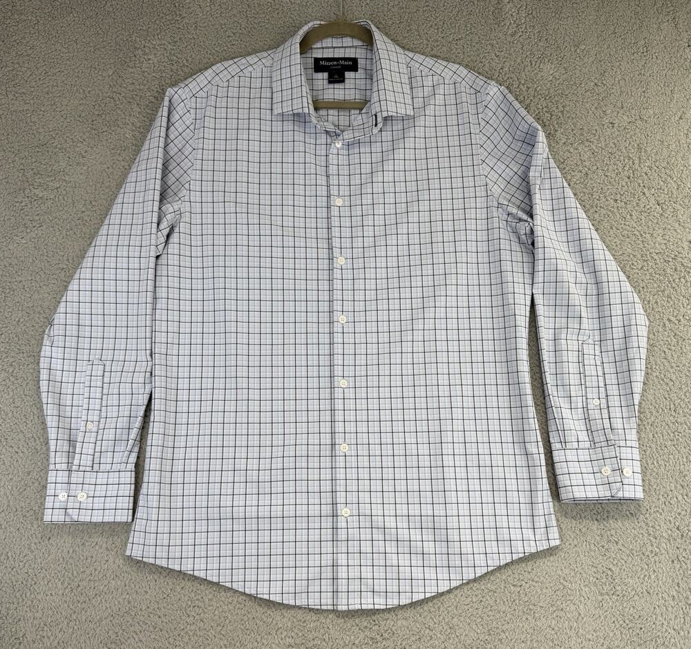 Mizzen + Main Mens Lrg Leeward Trim Button Up Checkered Dress Shirt